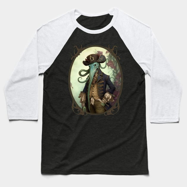 Victorian Pirate Octopus Baseball T-Shirt by entwithanaxe